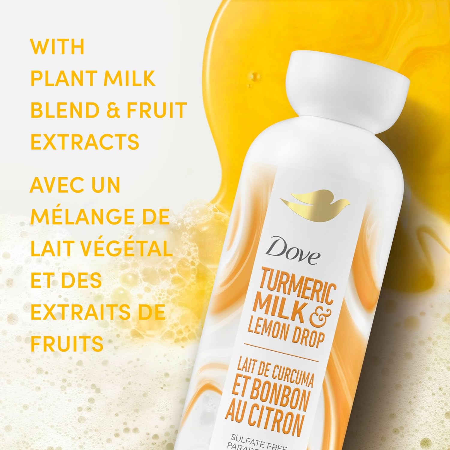 Dove Plant Milk Cleansing Body Wash for Moisturized Skin, Turmeric & Lemon, no Sulfates or Parabens, pH balanced