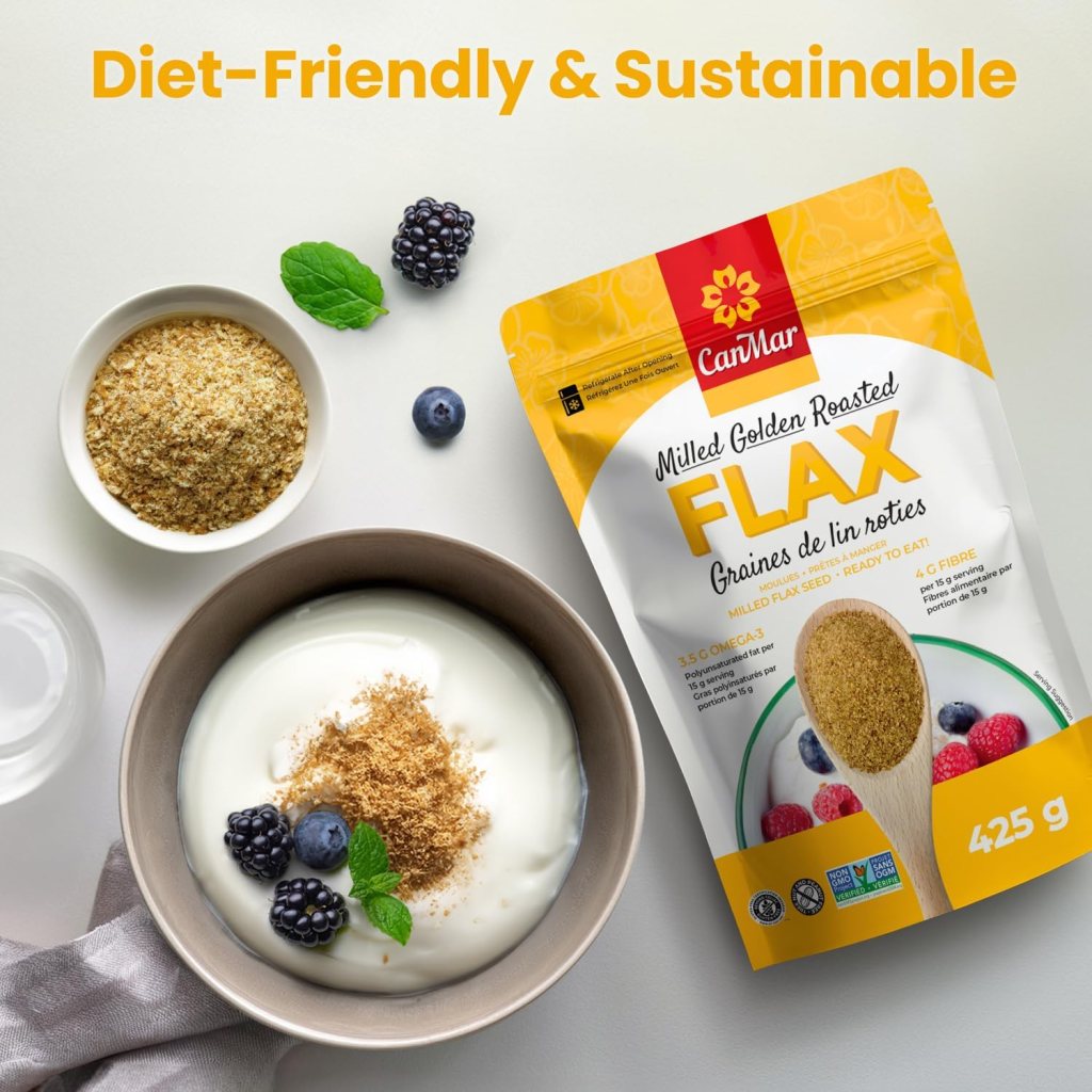 Canadian Made Organic Golden Roasted Flaxseed (42oz/1.2Kg) – Vegan, Non-GMO, Gluten-Free – Omega-3 & Fiber-Rich Linseed Meal by CanMar Foods
